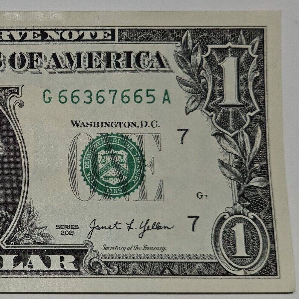 5 OF-A-KIND 2021 UNC One Dollar Bill G66367665A‎ Fancy Serial Number (B341)